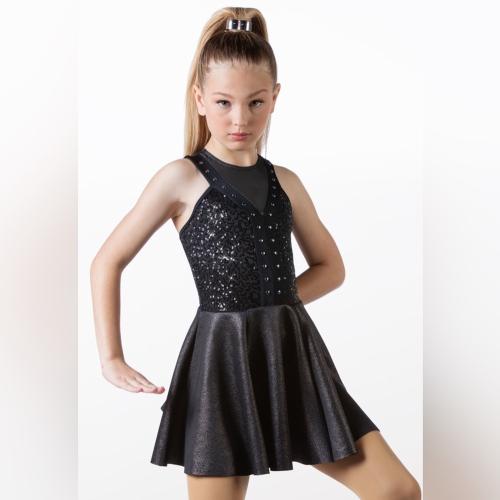 Weissman Got It tap jazz dance costume, black sequin dress, size large child
